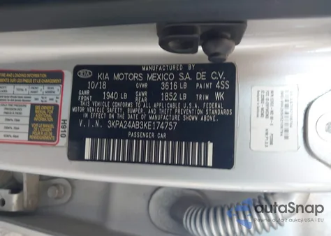 2019 Kia Rio S from USA, damaged, VIN 3KPA24AB3KE174757